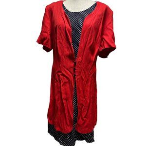 Vintage More Promises Red Blue Polka Dot Dress 18 W